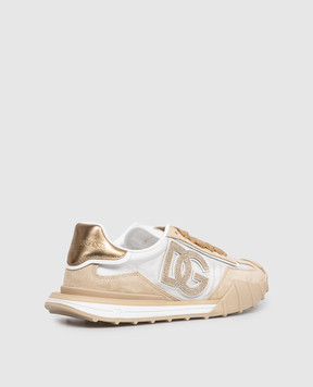 Dolce&Gabbana Beige Athletic combo sneakers with crystal monogram patch CK2384A6N71