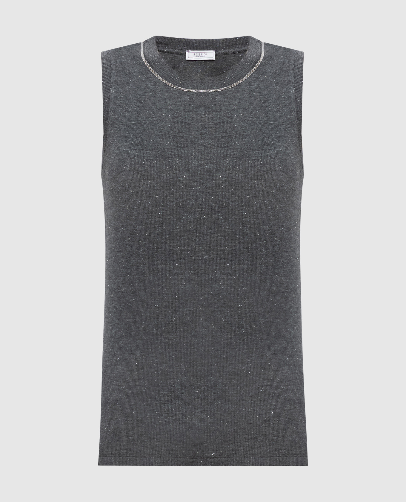 Gray ribbed tank top with monil chain