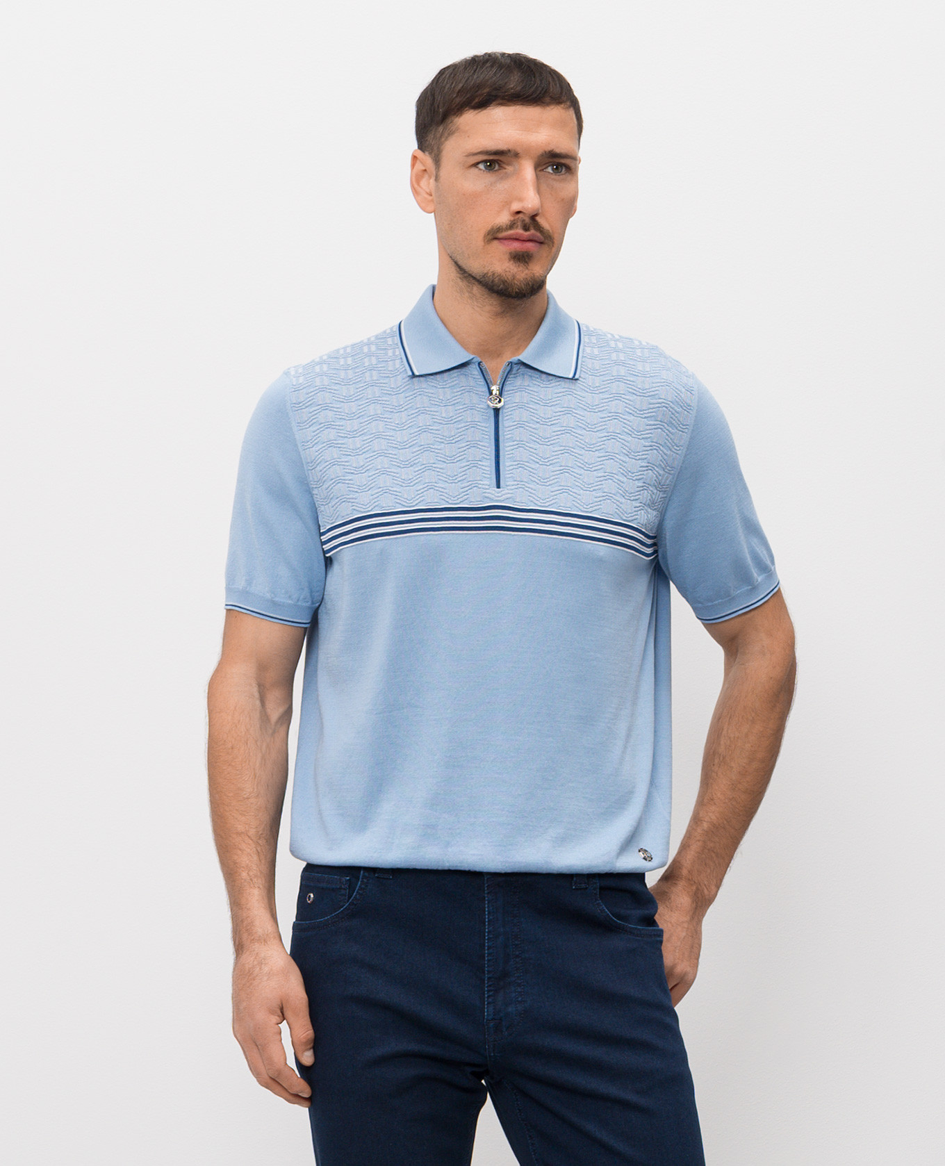 

Blue silk polo with zipper Stefano Ricci, Light blue
