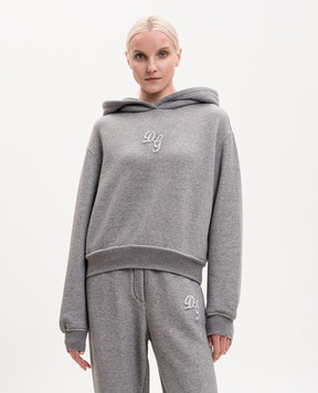 Dolce&Gabbana Gray hoodie with monogram patch F9S47ZGDDME