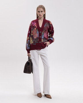 MANTERO 1902 Burgundy wool cardigan with floral pattern 0329AJACQD00811