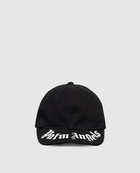 Palm Angels Children's black cap with contrasting logo print PBLB002S26FAB001