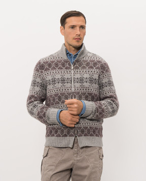 Brunello Cucinelli Gray cashmere cardigan with a pattern M22506316