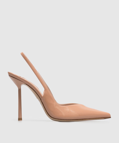 Vivienne beige patent slingbacks