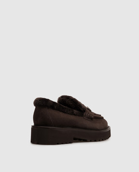 Doucal's Brown suede loafers with fur trim DD8660PHILPM730