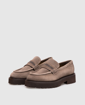 Doucal's Brown suede loafers with monil chain DD8741PHILUF252