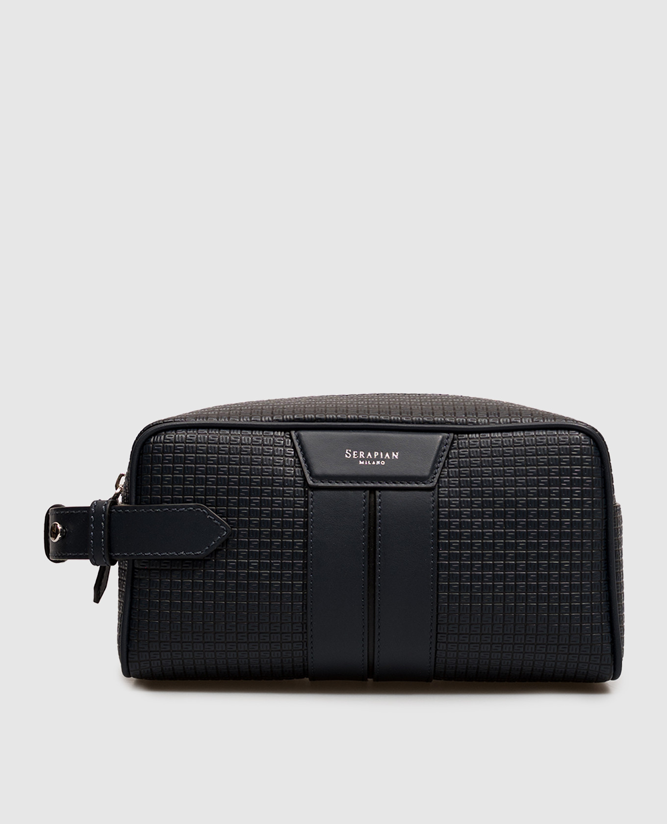 Blue leather toiletry bag with logo print Serapian