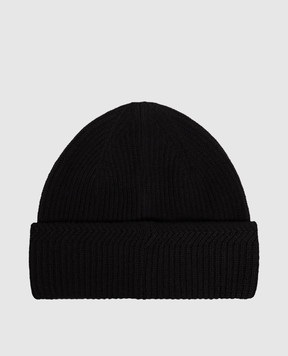 Moncler Black wool and cashmere hat with logo patch L20913B00007M4281