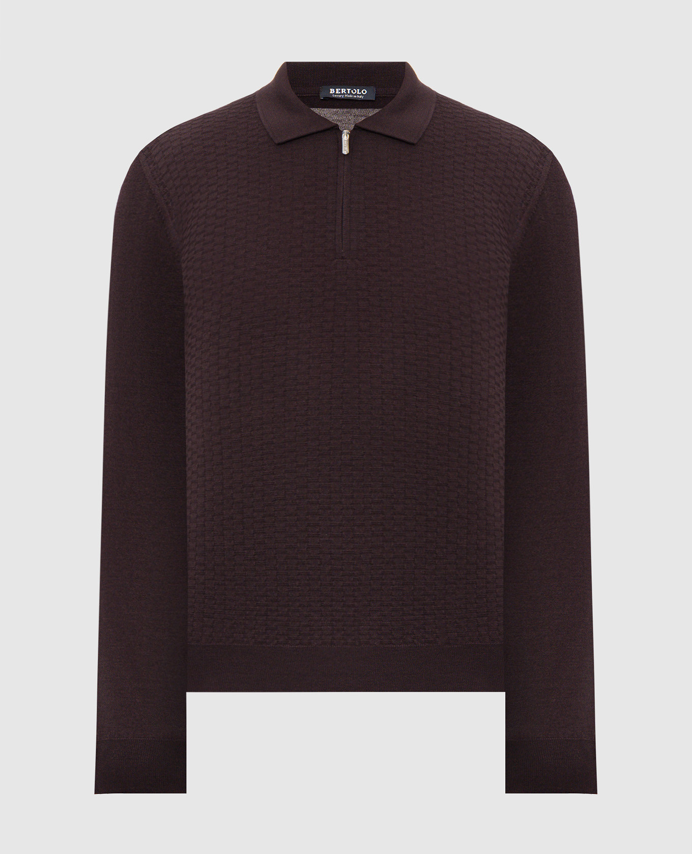 Purple wool and silk polo with textured pattern