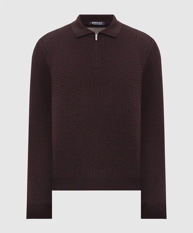 Purple wool and silk polo with textured pattern