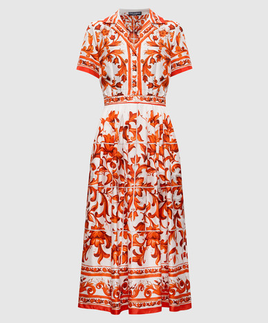 Witte jurk met majolica-print