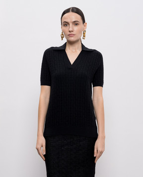 Balmain Black wool polo shirt with pattern GF1GB030KJ47