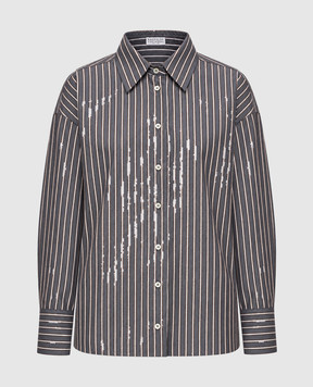 Brunello Cucinelli Gray striped shirt with sequins MG701M2U06