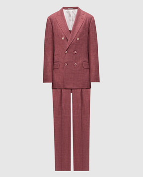 Brunello Cucinelli Burgundy suit made of wool, silk and linen MZ401LDPH