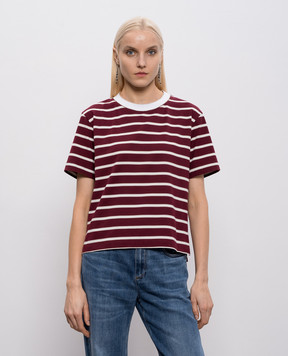 Brunello Cucinelli Burgundy striped T-shirt with monil chain MQ984ES800