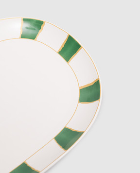 Geminiano Cozzi 1765 White porcelain oval dish Striche Verdi e Oro LGCFL20459036