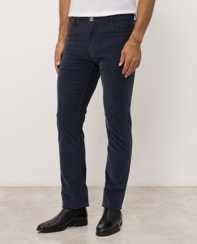 Stefano Ricci Blue corduroy pants with logo patch MST63B0020T0231