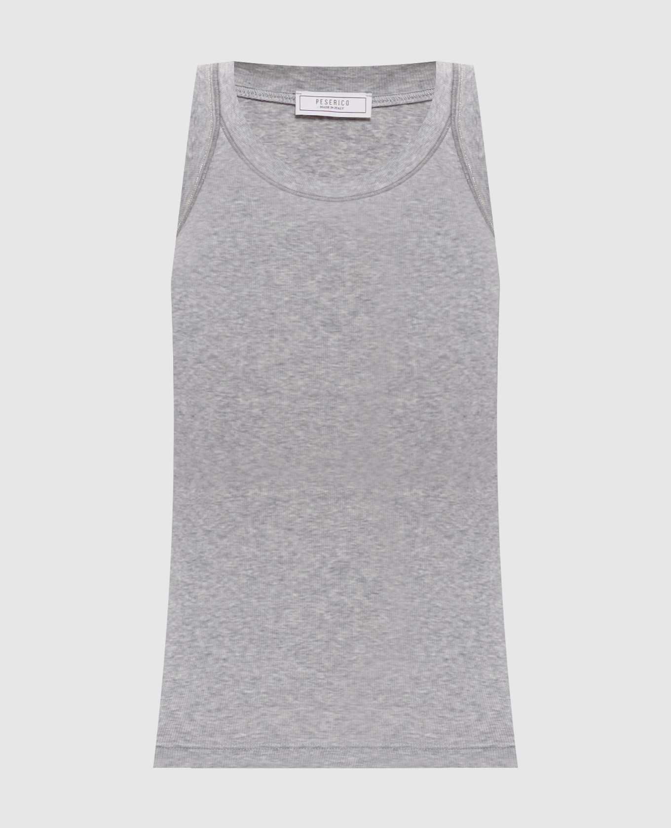 Grey melange ribbed top with chain