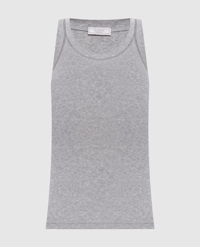 Peserico Grey melange ribbed top with chain A08623J005669
