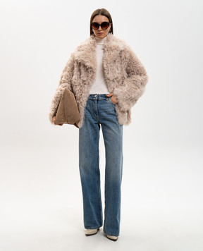 Babe Pay Pls Beige sheepskin coat with turn-down collar 2331VEGA