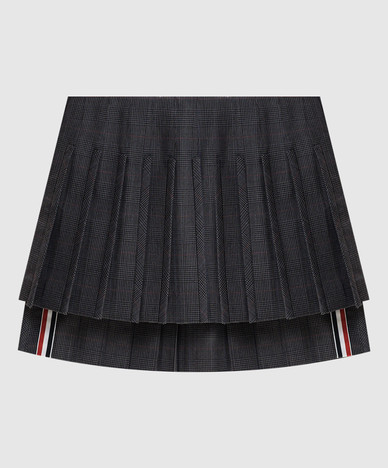 Gray pleated wool check skirt