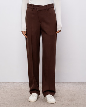 Brunello Cucinelli Brown wool pants with monil chain MP553P9294