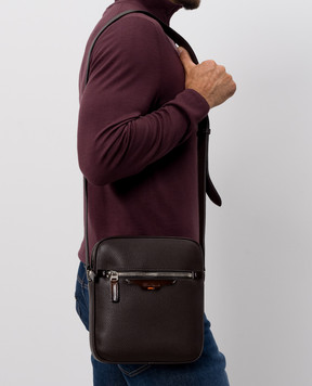 Santoni Brown leather bag with logo UIBBA2913ENAITB