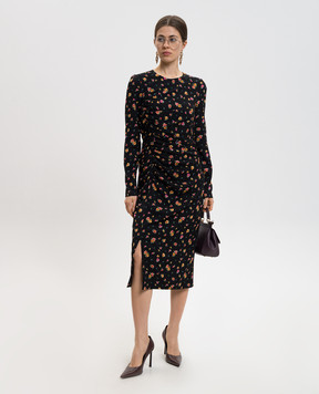 Dolce&Gabbana Black midi dress with printed silk F60G7TFSA8F