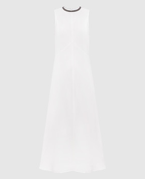 Brunello Cucinelli White midi dress with linen MH126AFR61