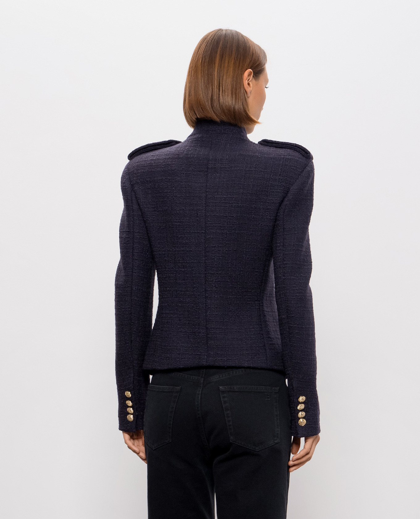 Purple double-breasted wool tweed jacket Balmain 4