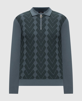 Stefano Ricci Green wool and silk polo shirt with geometric pattern KE06021P30E26407