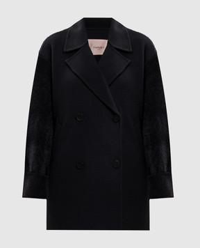 Twinset Black double-breasted coat with wool 262TP2490