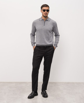 Stefano Ricci Grey wool, silk and cashmere polo with monogram KE08004P30E26374
