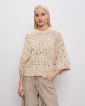 Brunello Cucinelli Beige silk and linen sweater with sequin pattern MEA371100