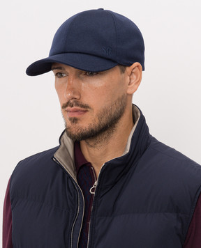 Stefano Ricci Blue cashmere cap with monogram embroidery MCV63NV11FC0001T