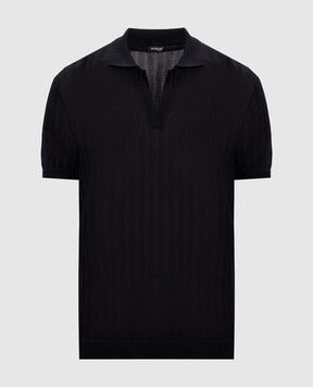 Kiton Black patterned silk polo shirt D61786K0920H
