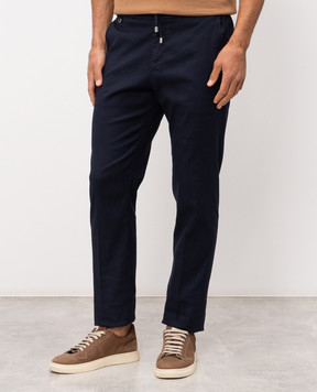 Stefano Ricci Blue linen pants with embroidered monogram logo M1T610005BLCTL1U