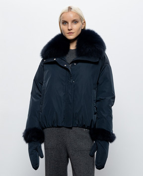 Yves Salomon Army Blue down jacket with fox fur 25WYV05866DOTM