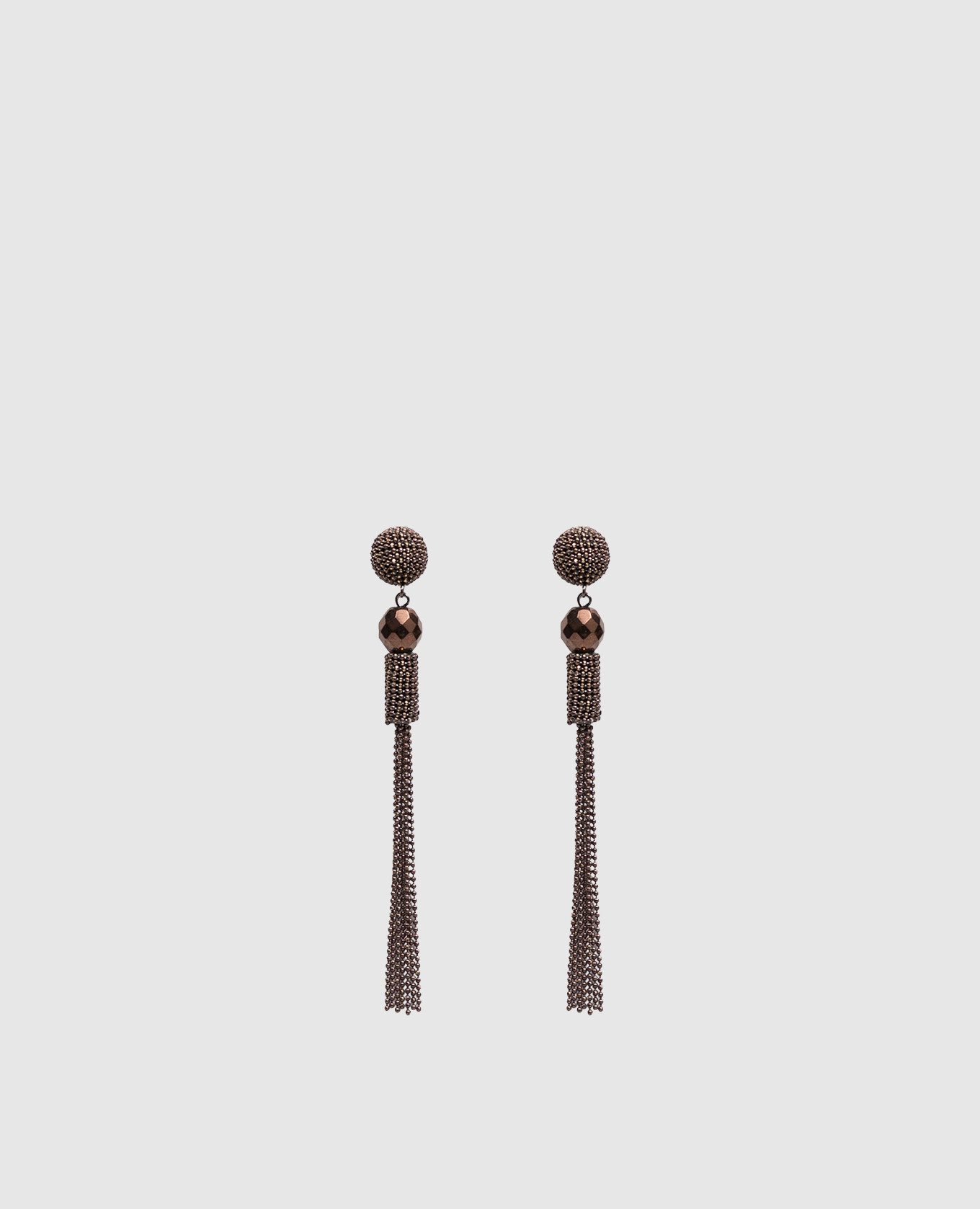 Brown earrings with a monil chain