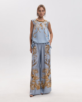 La DoubleJ Oceania Placée blue silk palazzo TRO0026SIL026OCE01