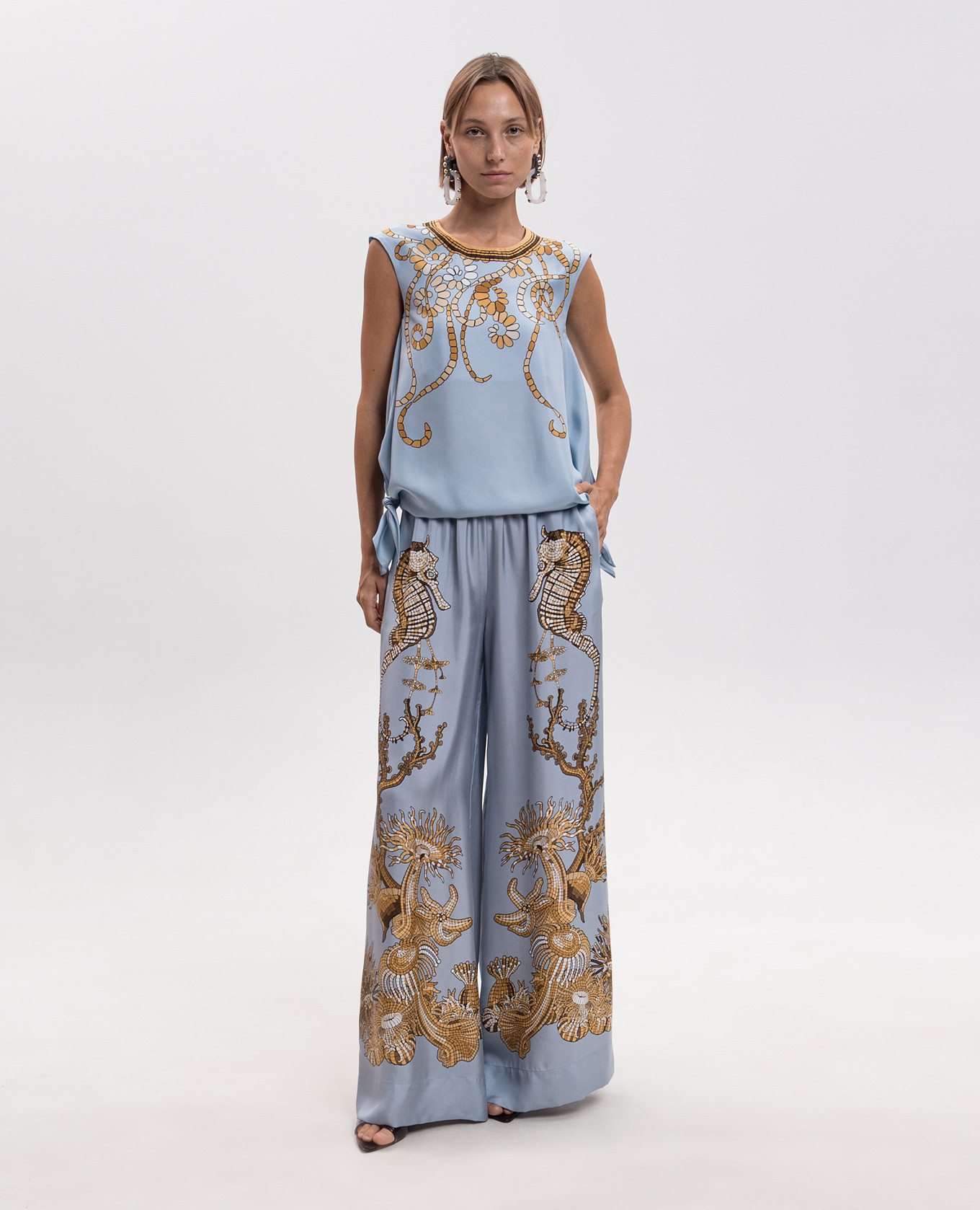 Oceania Placée blue silk palazzo La DoubleJ 2