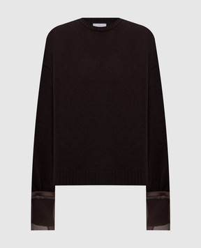 Brunello Cucinelli Brown cashmere sweater with removable cuffs M12747000