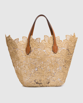 Ermanno Scervino Life Beige tote bag with floral pattern and raffia D484S500ZQP
