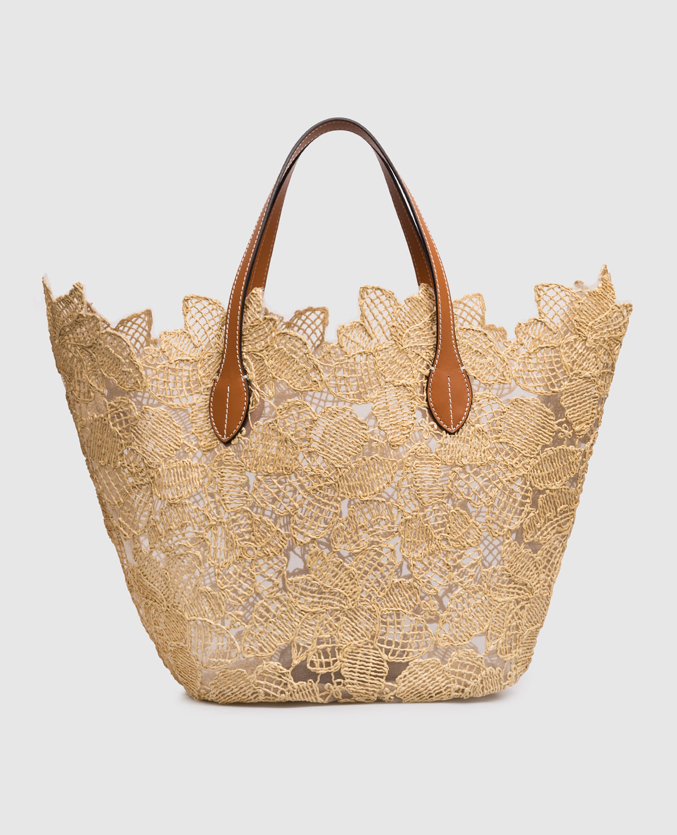 

Beige tote bag with floral pattern and raffia Ermanno Scervino Life