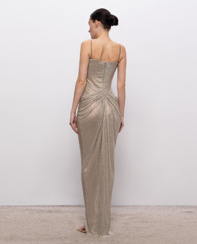 Nissa Beige corset dress with crystals and drapery RRS16695