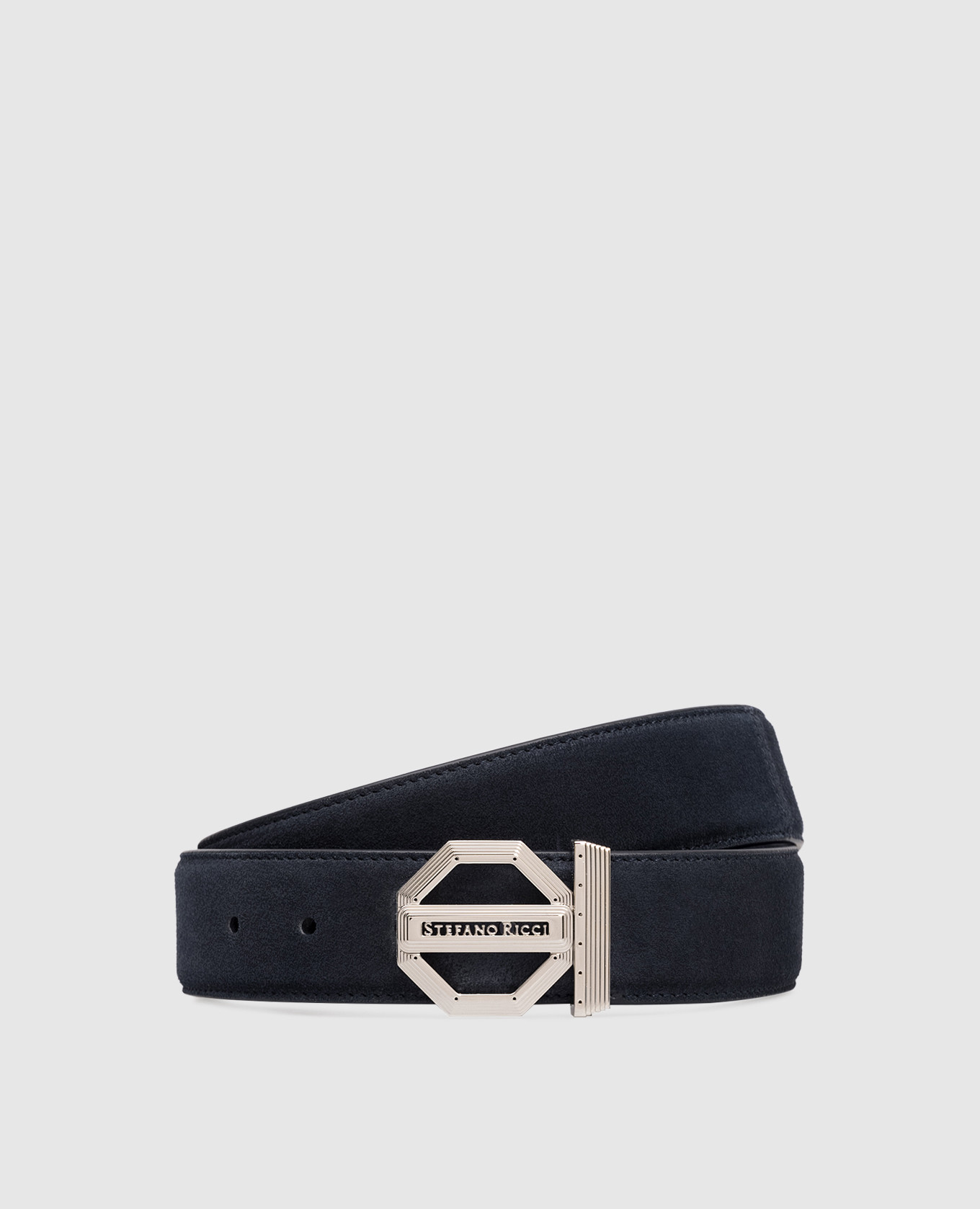 Blue suede belt with logo