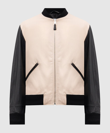 Beige logo combination bomber jacket