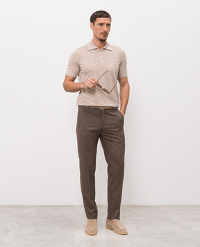 Bertolo Cashmere Beige silk polo shirt with a pattern 902532002544