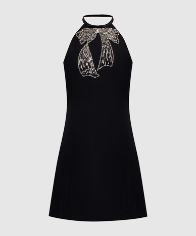 Black dress with appliques and an open back