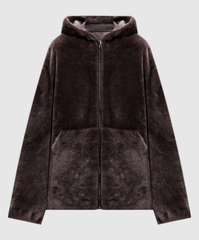 Brown sheepskin coat with zipper